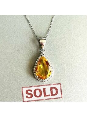 🎉Sold🎉 Citrine & Cubic Zirconia Halo Tear Drop Sterling Silver Pendant Necklace